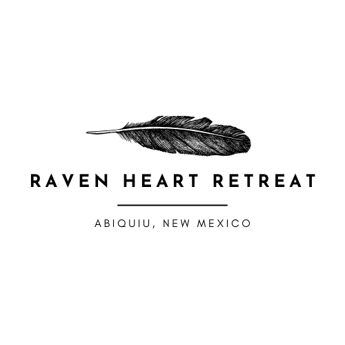 Raven Heart Retreat logo with an engraved feather above the name