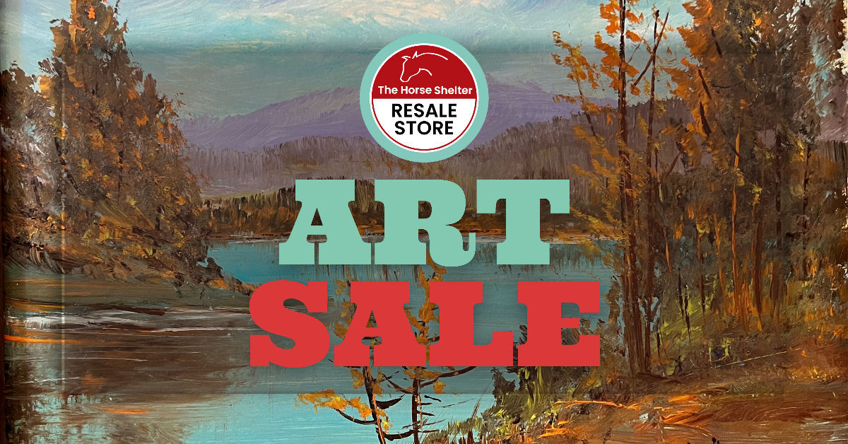 Resale Store Art Sale email banner over an autumn lake painting